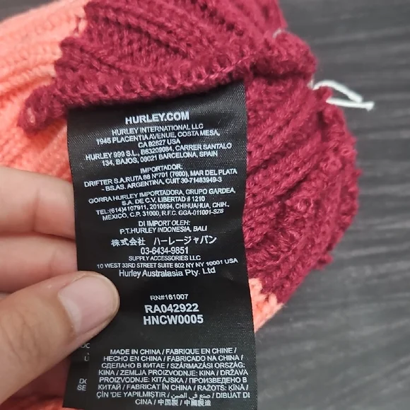 Hurley Pink and White Pom-Pom Beanie New With Tag